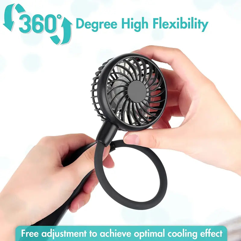 2600Mah Battery Operated USB Rechargeable Neck Fan 360° Adjustable High Flexibility Wearable Personal Travel Fan Mobile