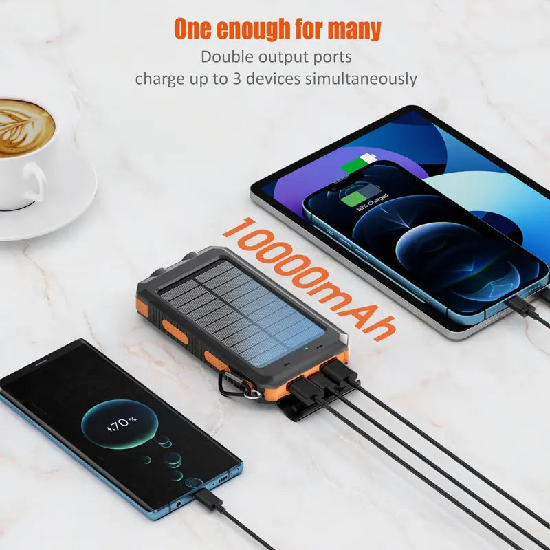 10000Mah Solar Power Bank for Summer Gift, Dual USB Output Port Power Bank with Flashlight, Portable Wireless Car Charger, Solar Power Bank Charger for Iphone