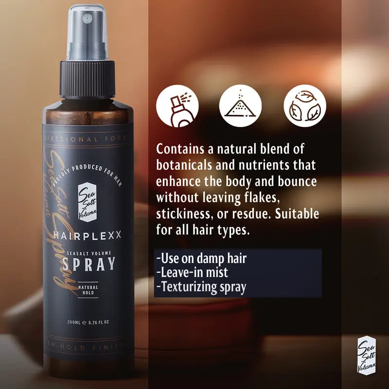Hairplexx Sea Salt Volume Hair Spray for Both Men and Women, Natural Thick and Volumizing Hair Look with Matte Finish and Natural Hold, Paraben Free 6.7 Fl Oz Hair Styling Gel Haircare Daily Uv Repairing Nourishing