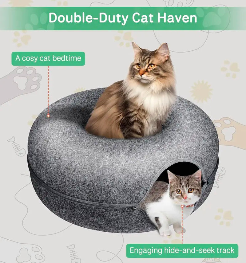 Furrmazing Cat Tunnel Bed for Indoor Cats with 3 Toys, Large Donut Cat Cave Bed, Scratch Resistant Cat Bed, for Cats up to 30 Lbs