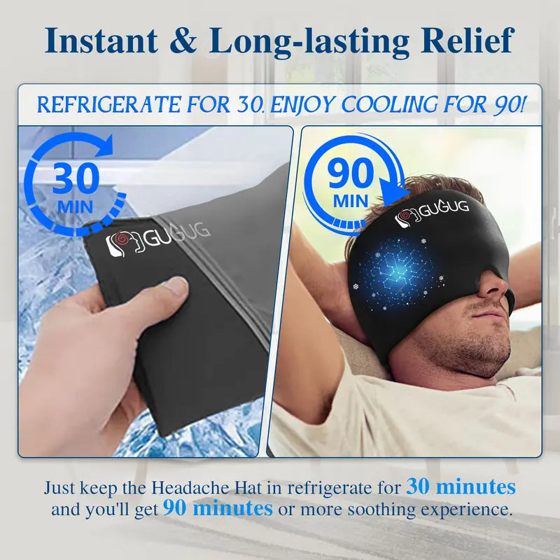 GUGUG 0° Migraine Relief Cap, Ice Pack for Headaches-Black